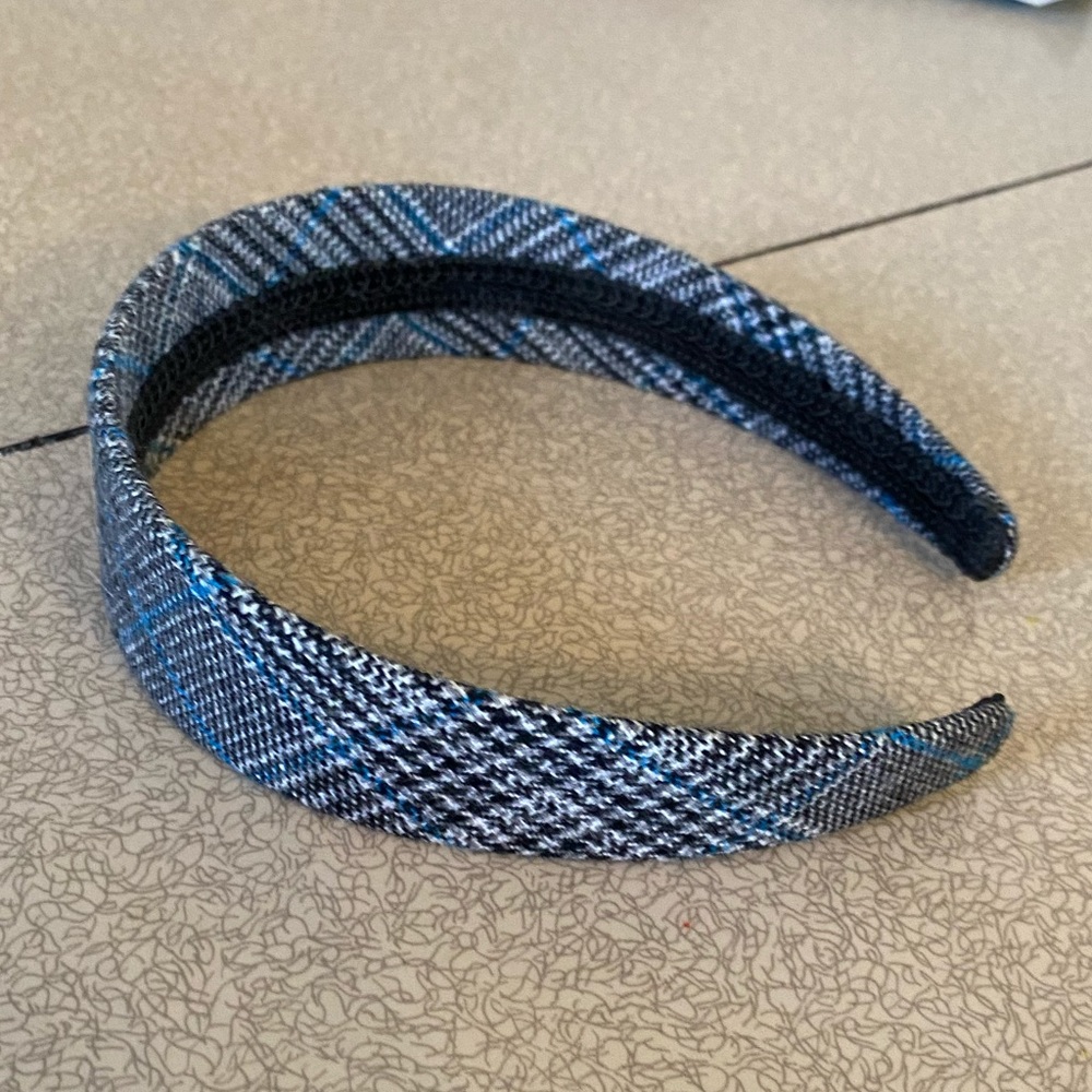 Grey blue plaid chunky headband